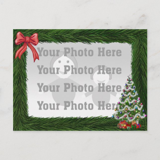 Pine Border Christmas Photo Postcard (Front)