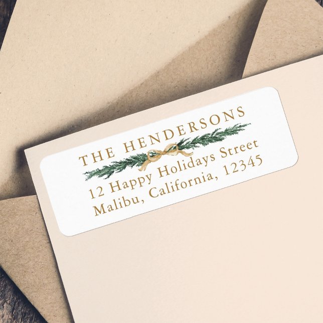 Pine Border Gold & Green Christmas Return Address  Label (Creator Uploaded)