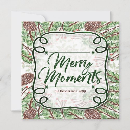 Pine Bough Botanical Merry Moments Photo Holiday Card