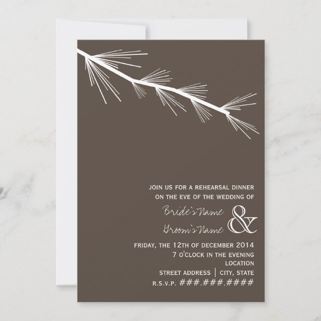 Pine Bough Brown Rehearsal Dinner Invitation (Front)