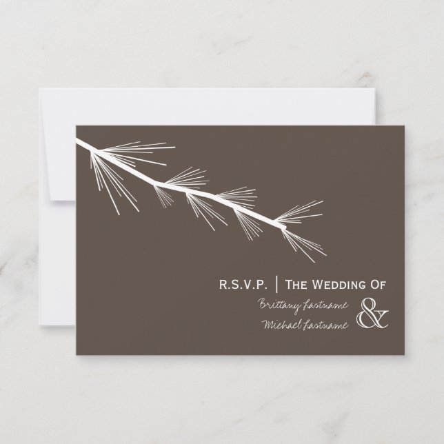 Pine Bough Brown Wedding R.S.V.P. RSVP Card (Front)