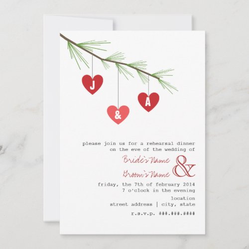 Pine Bough  Hearts Rehearsal Dinner Invitation