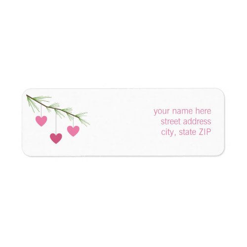 Pine Bough  Pink Hearts Valentines Address Label