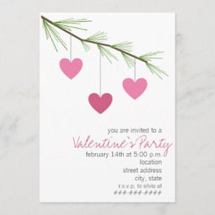 Pine Bough & Pink Hearts Valentine's Party Invite