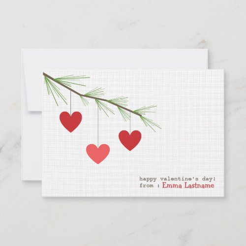 Pine Bough  Red Hearts Valentines Day Card