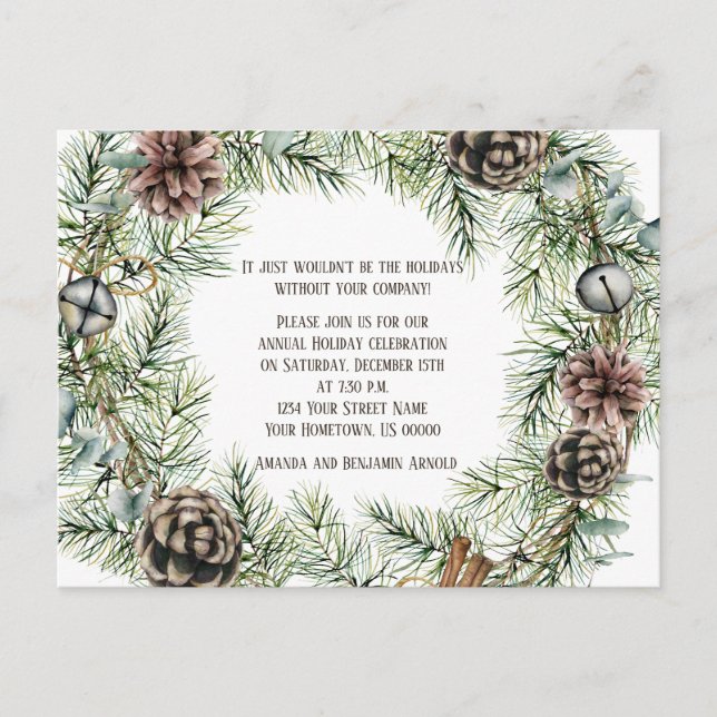 Pine Bough Wreath Pine Cones Bells String Cinnamon Postcard (Front)