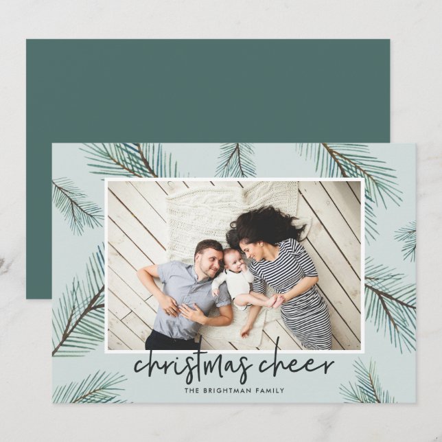 Pine Boughs | Christmas Cheer Photo Holiday Card (Front/Back)