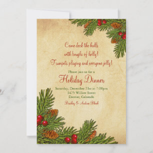 Pine Boughs Holiday Dinner Party Invitation