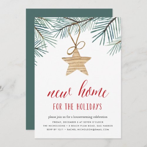 Pine Boughs Holiday Housewarming Party Invitation