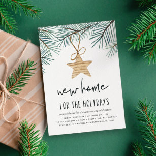 Pine Boughs Holiday Housewarming Party Invitation