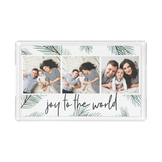 Pine Boughs | Holiday Photo Collage Acrylic Tray (Front)