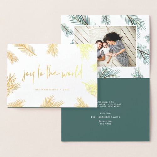 Pine Boughs  Holiday Photo Gold Foil Card