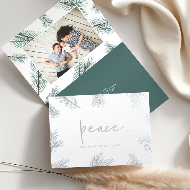 Pine Boughs | Holiday Photo Silver Foil Card (Creator Uploaded)