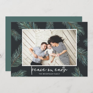 Pine Boughs Peace On Earth Photo Holiday Card