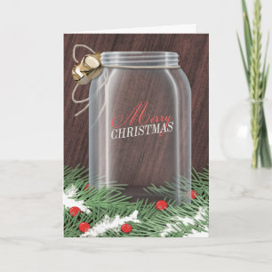 Pine Boughs Rustic Mason Jar Christmas Cards