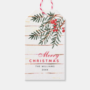 Pine Branch and Berry Personalized Holiday Gift T Gift Tags