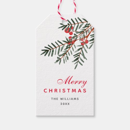 Pine Branch and Berry Personalized Holiday  Gift Tags