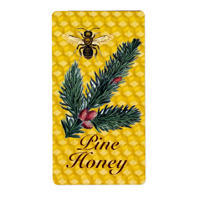 PINE BRANCH AND HONEY BEE ,BEEKEEPER LABEL (Front)