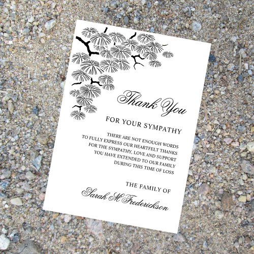 Pine Branch Black White Sympathy Bereavement Thank You Card