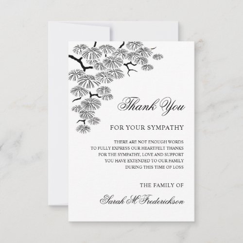 Pine Branch Black White Sympathy Bereavement Thank You Card