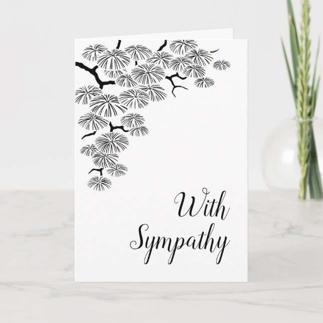 Pine Branch Black White Sympathy Card (Front)