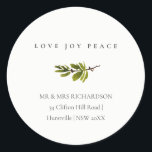 Pine Branch Christmas Address Love Joy Peace Classic Round Sticker<br><div class="desc">For any further customization or any other matching items,  please feel free to contact me at yellowfebstudio@gmail.com</div>