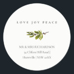 Pine Branch Christmas Address Love Joy Peace Classic Round Sticker<br><div class="desc">For any further customization or any other matching items,  please feel free to contact me at yellowfebstudio@gmail.com</div>