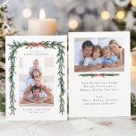Pine Branch Frame 2 Photo Christmas Holiday Card<br><div class="desc">This elegant photo holiday card features a pine tree branch frame (border) with a charming red bow,  along with an additional photo and text on the back. Send Christmas cheer to  family and friends.</div>