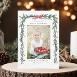Pine Branch Frame Photo Christmas  Holiday Card<br><div class="desc">This elegant photo holiday card features a pine tree branch frame (border) with a charming red bow and simple typography. Send Christmas cheer to  family and friends.</div>