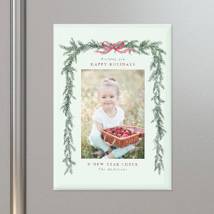 Pine Branch Frame Photo Mint Green Christmas Magnet