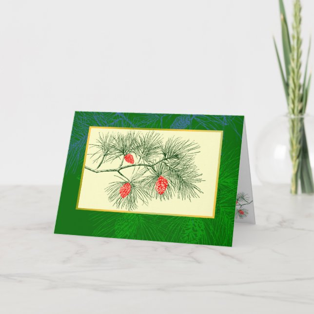 Pine Branch Holiday Art Blank Greeting Card (Front)