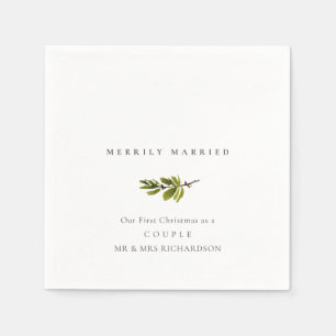 Pine Branch Our First Christmas Merrily Married Napkins