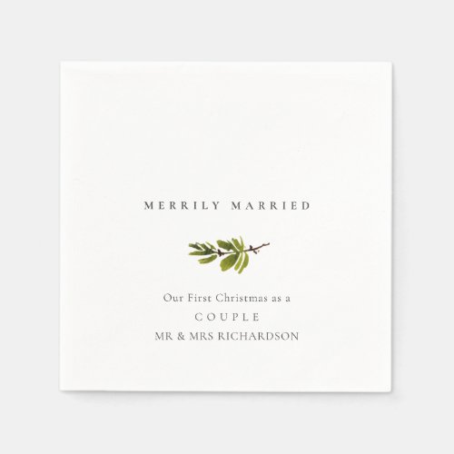 Pine Branch Our First Christmas Merrily Married Napkins