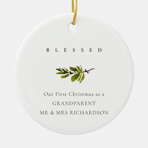 Pine Branch Our First Christmas Photo Blessed Ceramic Ornament