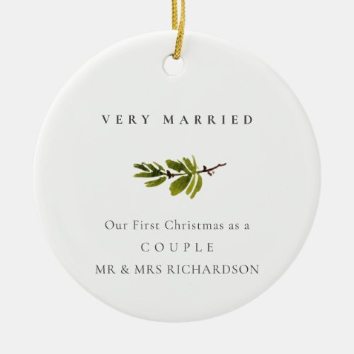 Pine Branch Our First Christmas Photo Vey Married Ceramic Ornament