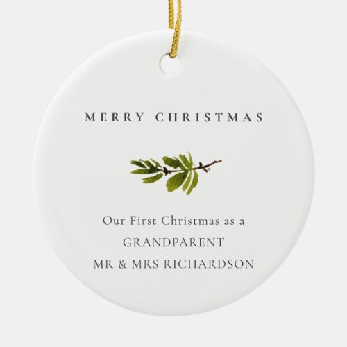 Pine Branch Our First Merry Christmas Photo Ceramic Ornament