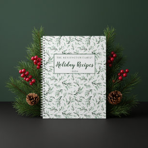 Pine Branch Pattern Holiday Recipe Notebook