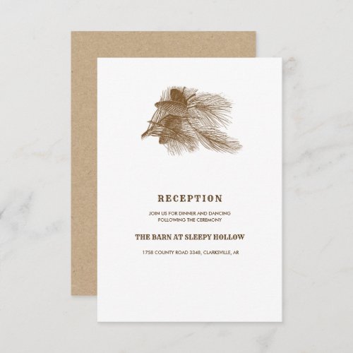 Pine Branch Sketch Kraft Paper Wedding Reception Invitation