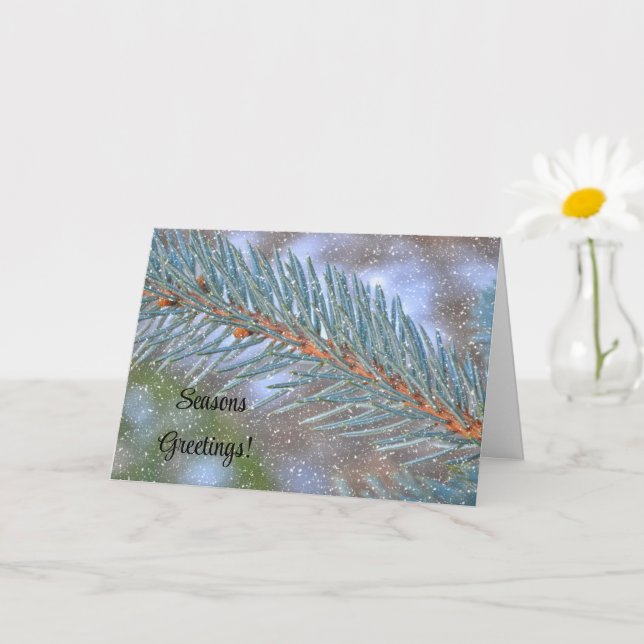 Pine Branch Snow Scene Seasons Christmas Card (Small Plant)