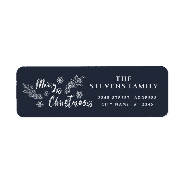 Pine branch  snowflake script Merry Christmas  Label (Front)