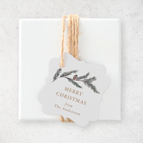 Pine Branch Tartan Plaid Personalized Christmas Favor Tags
