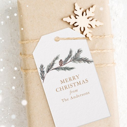 Pine Branch Tartan Plaid Personalized Christmas Gift Tags