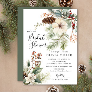 Pine Branch Winter Botanical Bridal Shower  Invitation