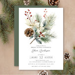 Pine Branch Winter Botanical Bridal Shower Invitation<br><div class="desc">This elegant Christmas holiday bridal shower invitation features gorgeous pine branch with holly berries,  white flowers and pinecones. The invitation is perfect for celebrating the upcoming bride during the holiday season. The overall design is festive and sophisticated,  and the invitation is sure to impress your guests.</div>