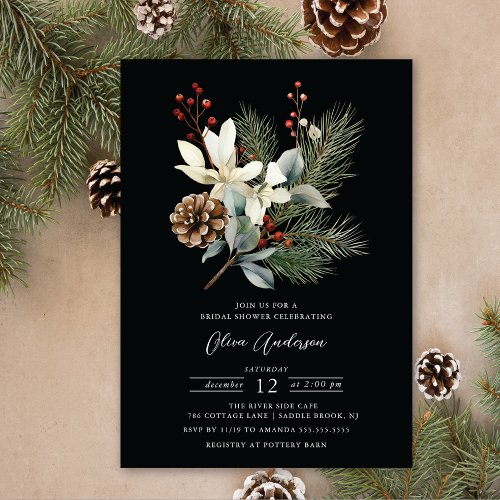 Pine Branch Winter Botanical Bridal Shower Invitation