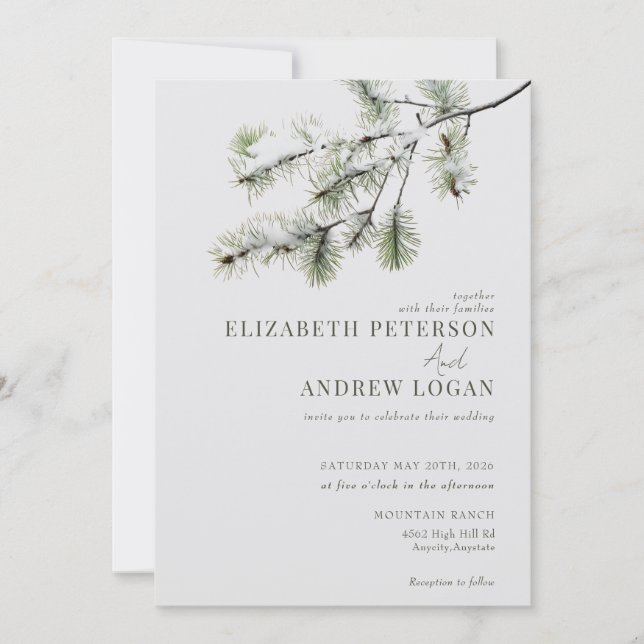 Pine Branch | Winter Forest Wedding Invitation (Front)