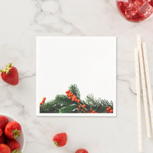 Pine Branch with Berries Greens Napkins