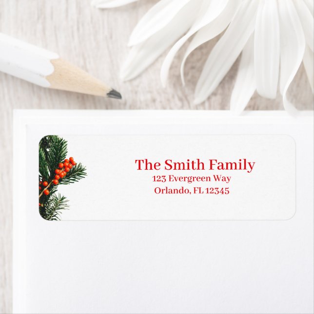 Pine Branch with Berries Return Address  Label (Insitu)