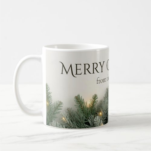 Pine Branches and Christmas Lights Custom Name Coffee Mug