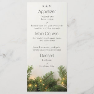 Pine Branches and Christmas Lights Elegant Dining Menu